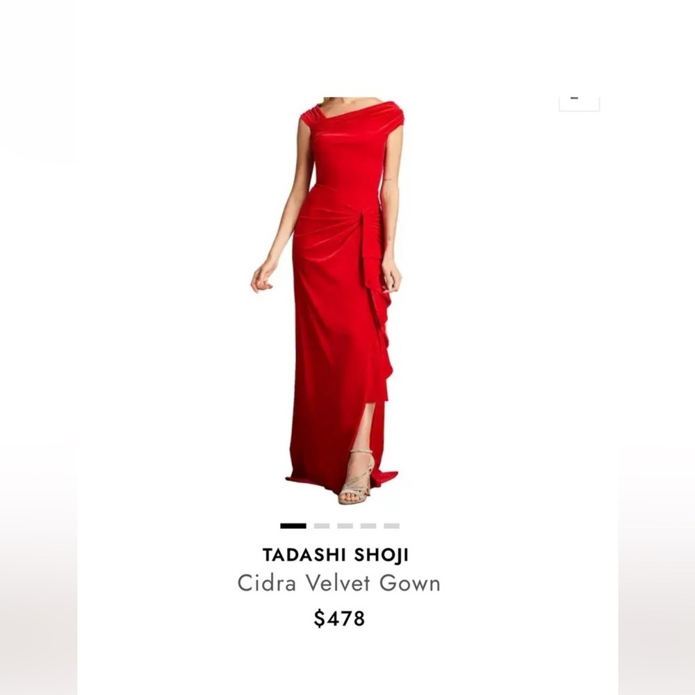 Tadashi Shoji Cidra Velvet Waterfall Cranberry Red Stretch Gown Large NWT - Picture 6 of 11